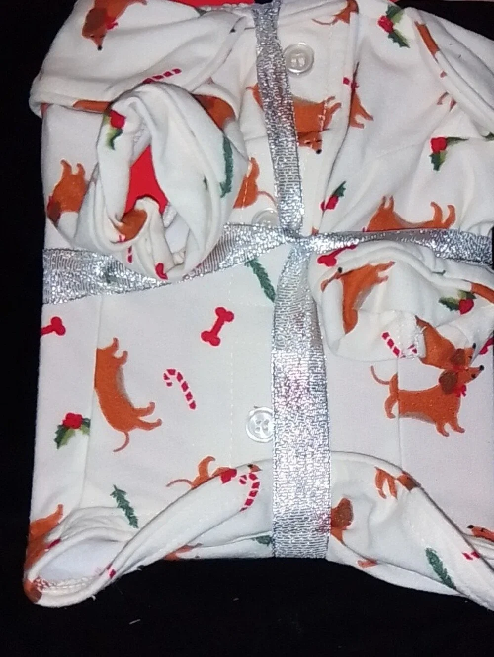 Pet XS Cream Holiday Pajamas with Dachshund Print